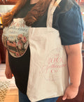 The Book Apothecarian Co tote bag - worn, lifestyle shot