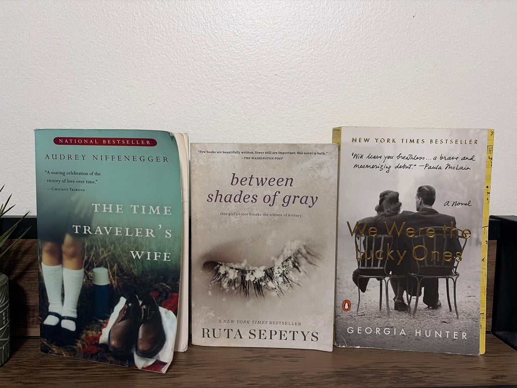 Historical fiction paperback bundle featuring three novels by Audrey Niffenegger, Ruta Sepetys, and Georgia Hunter